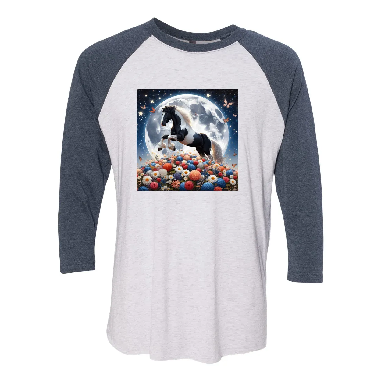 Spring Moon Horse 3 4 Sleeve Raglan T Shirts