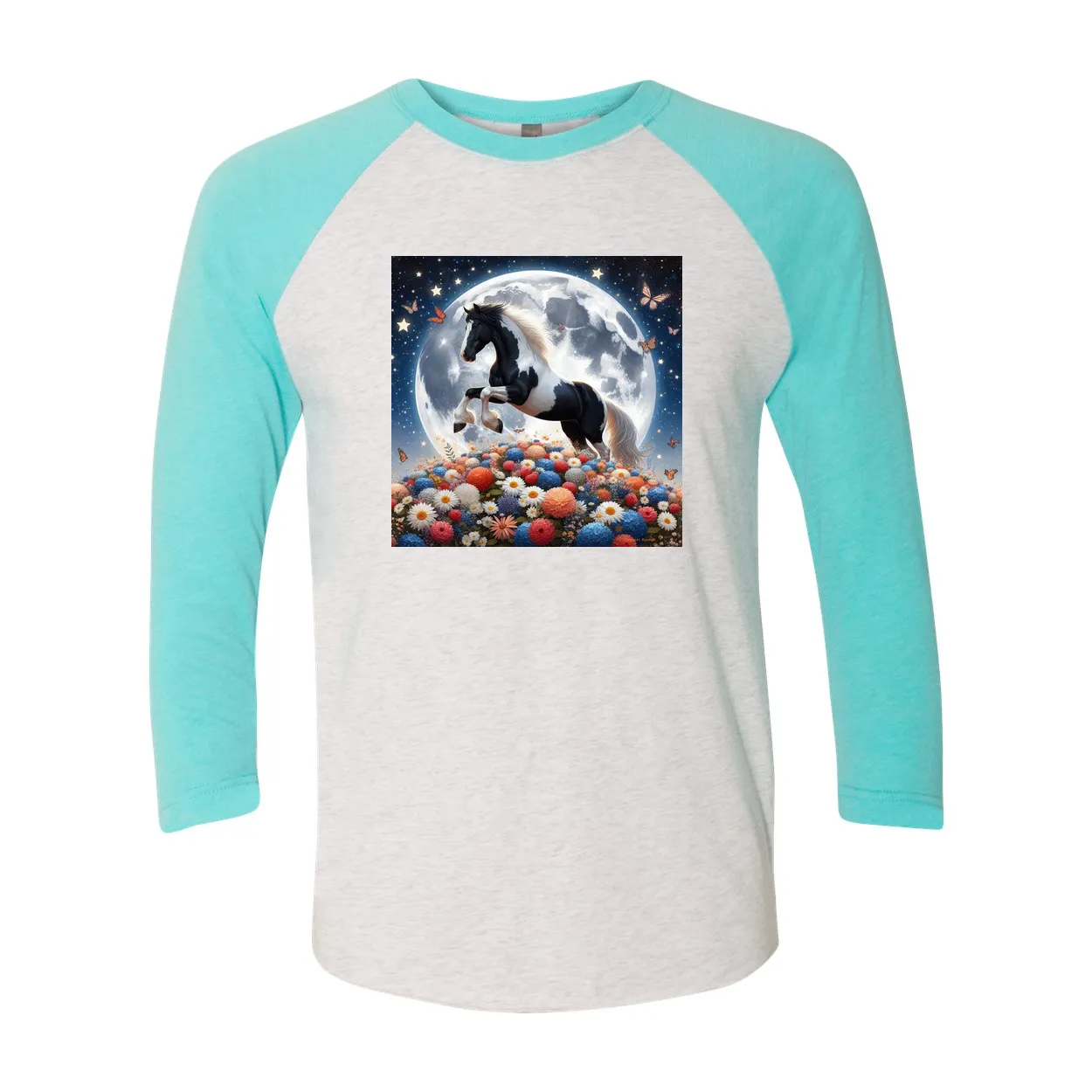 Spring Moon Horse 3 4 Sleeve Raglan T Shirts