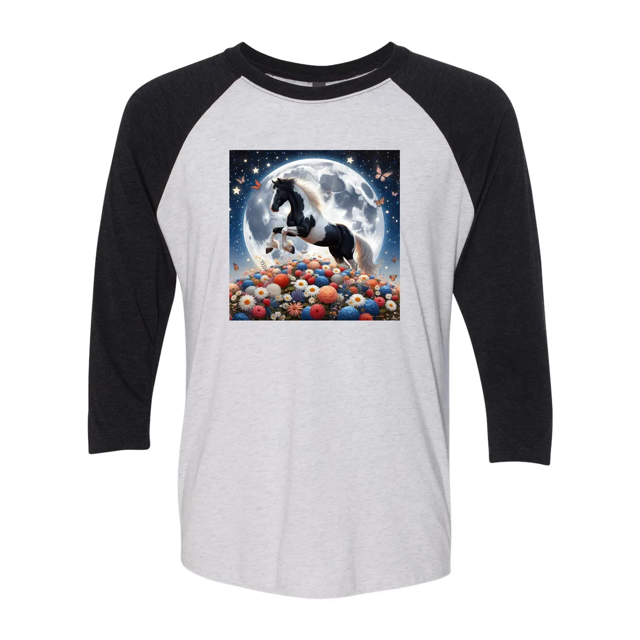 Spring Moon Horse 3 4 Sleeve Raglan T Shirts