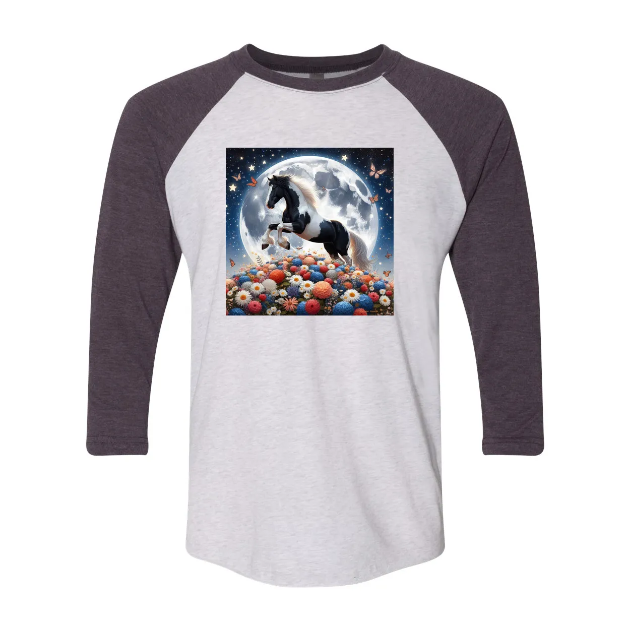 Spring Moon Horse 3 4 Sleeve Raglan T Shirts