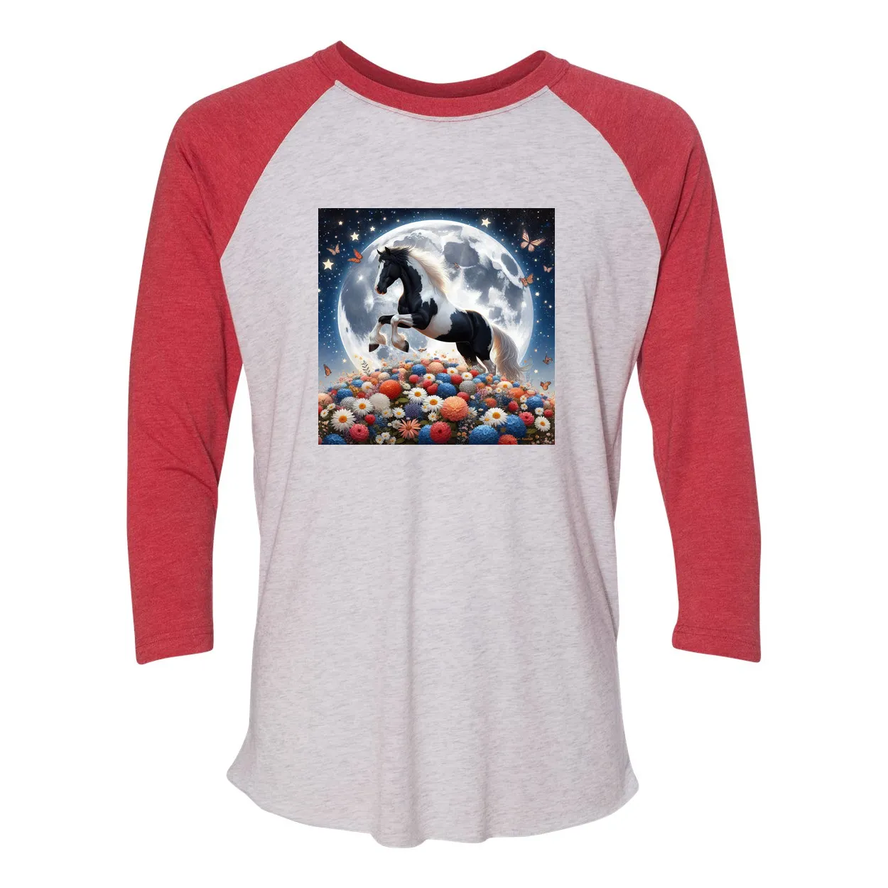 Spring Moon Horse 3 4 Sleeve Raglan T Shirts