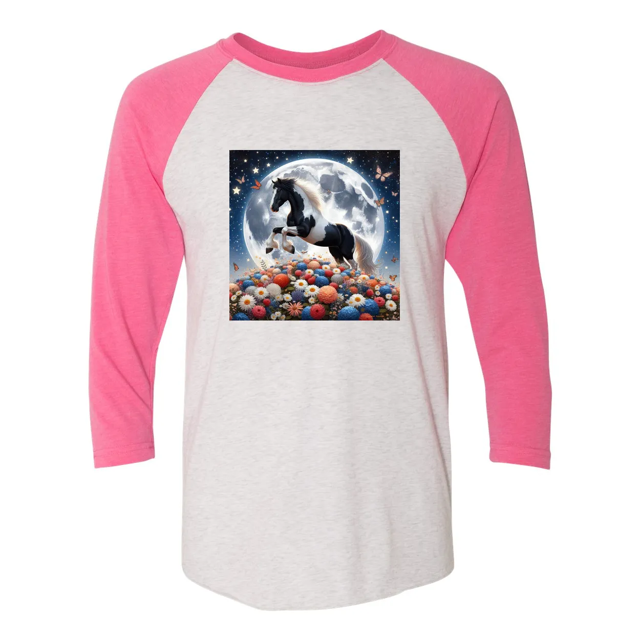 Spring Moon Horse 3 4 Sleeve Raglan T Shirts