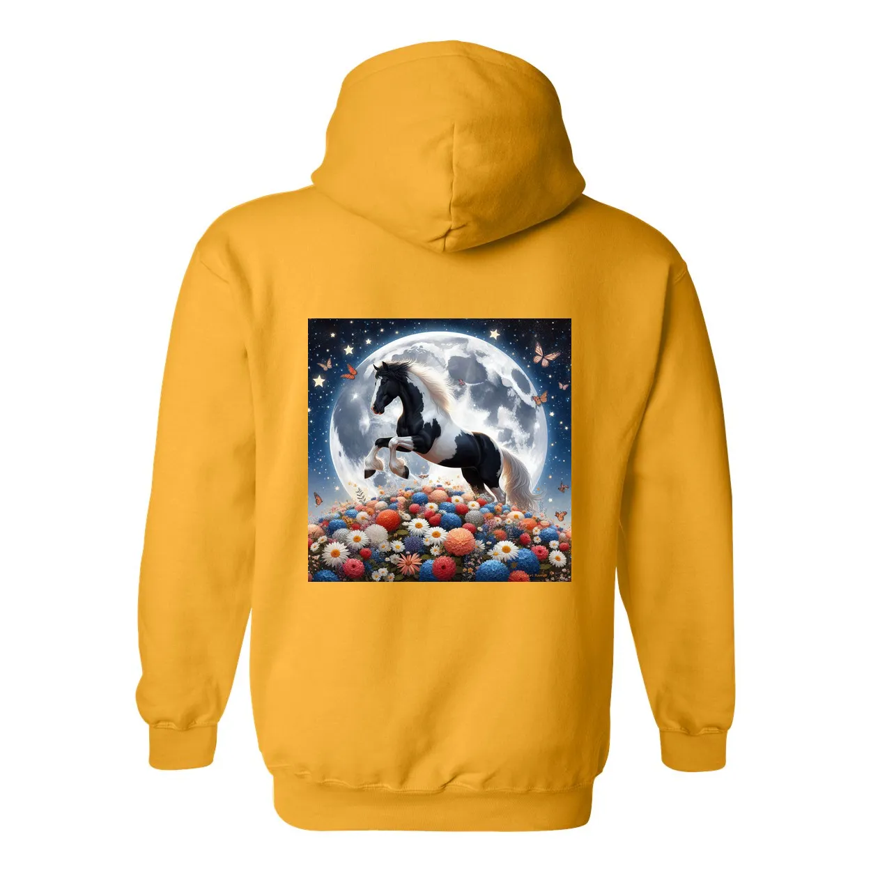 Spring Moon Horse Design on Back Front Pocket Hoodies