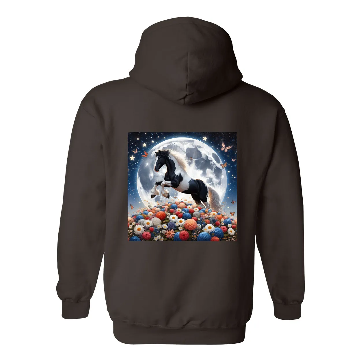 Spring Moon Horse Design on Back Front Pocket Hoodies