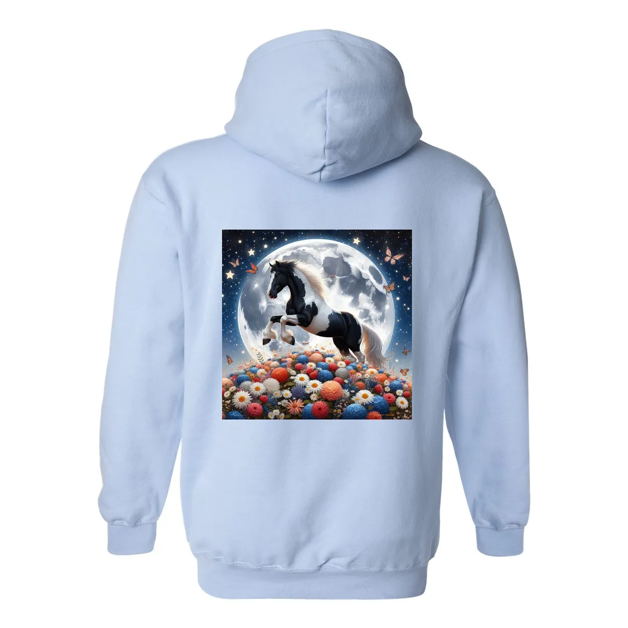 Spring Moon Horse Design on Back Front Pocket Hoodies