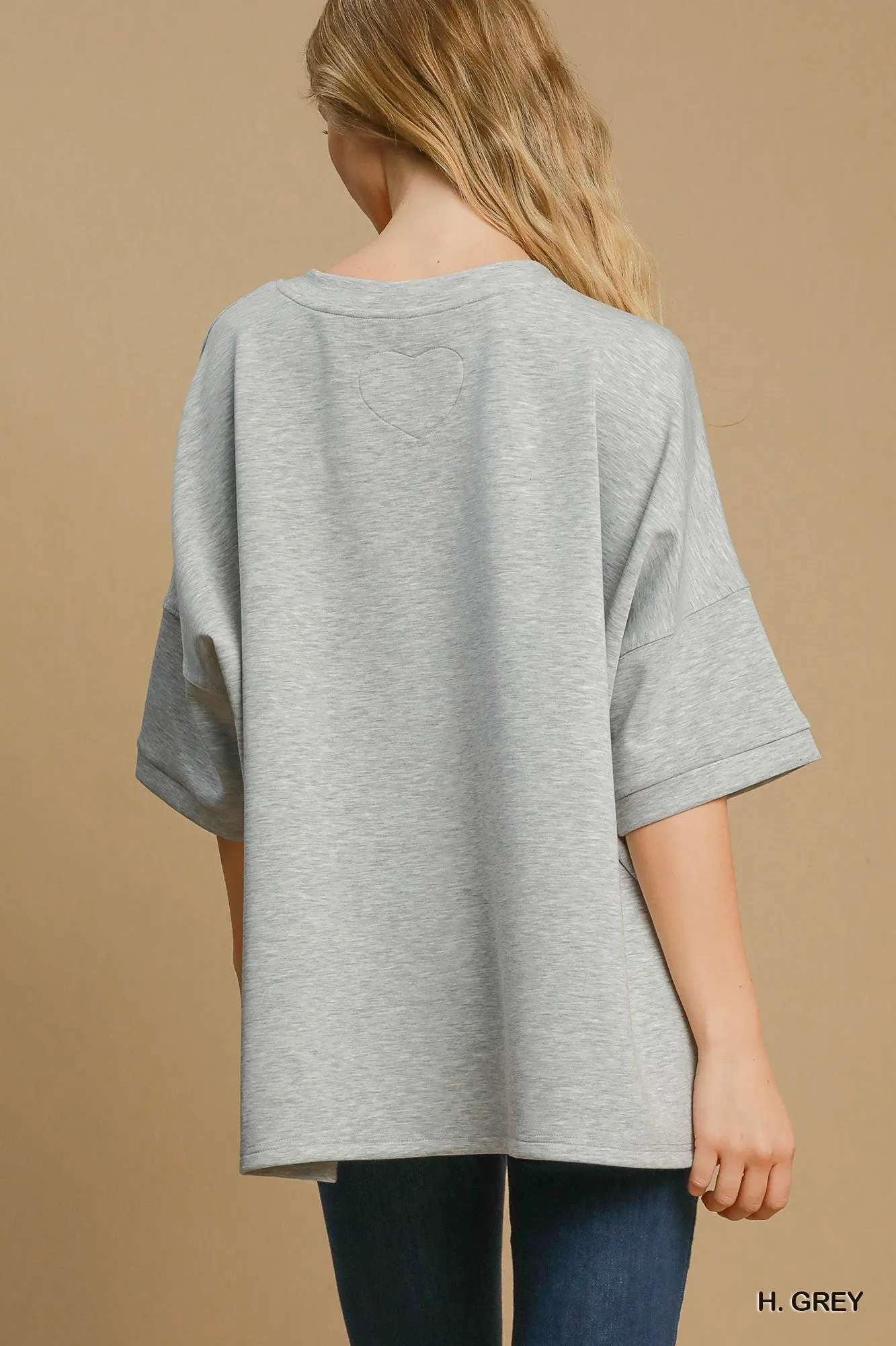 Stitched With Love Top - Heathered Grey