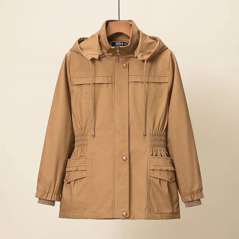 Trench Spring Hooded & Button Windbreaker Loose Jackets