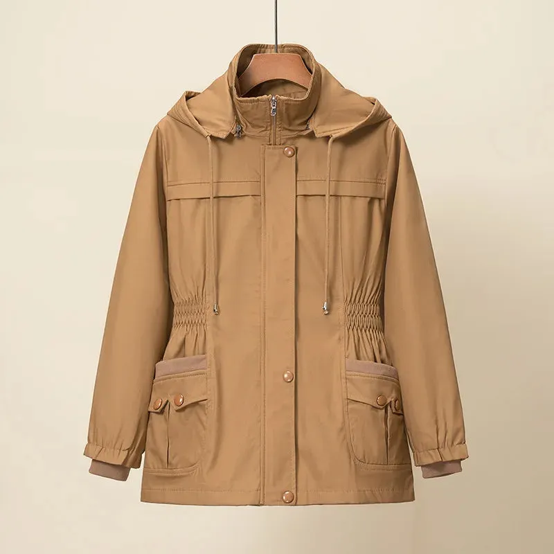 Trench Spring Hooded & Button Windbreaker Loose Jackets