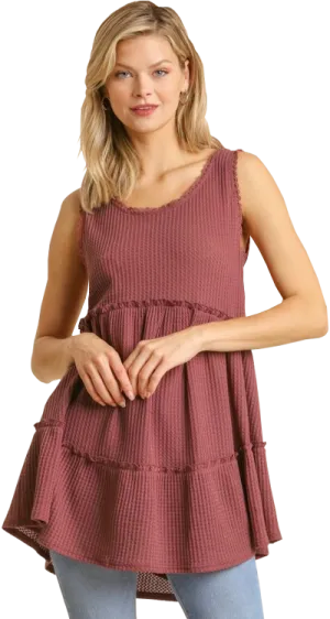 Umgee Waffle Knit Babydoll Tank Berry