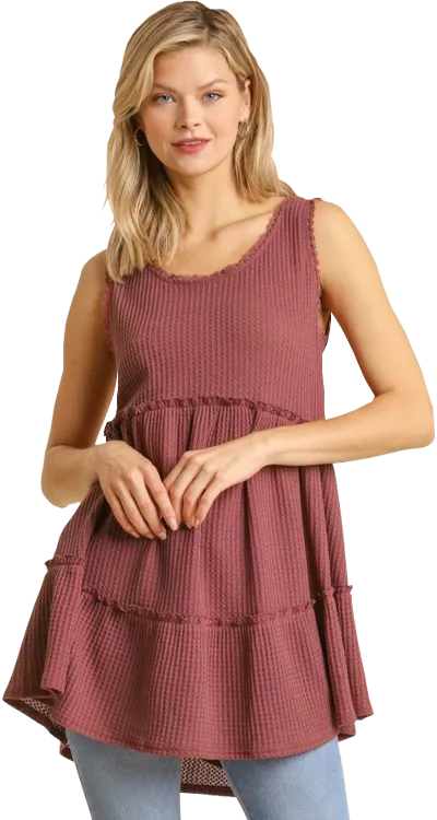 Umgee Waffle Knit Babydoll Tank Berry