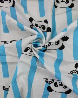 White And Black & Cyan Kids Print Rayon Fabric