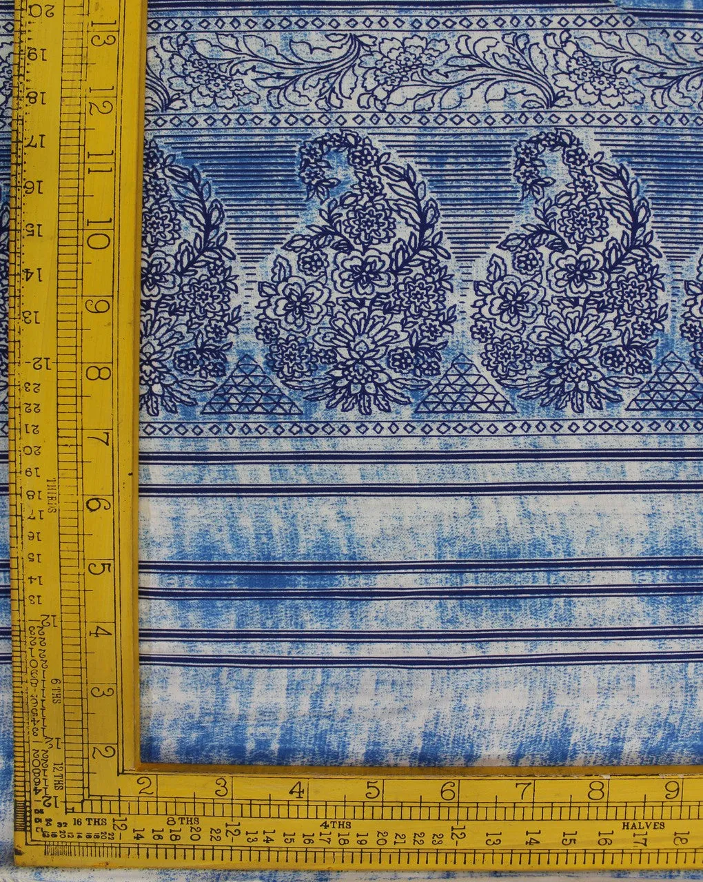 White And Blue Floral Print Rayon Fabric