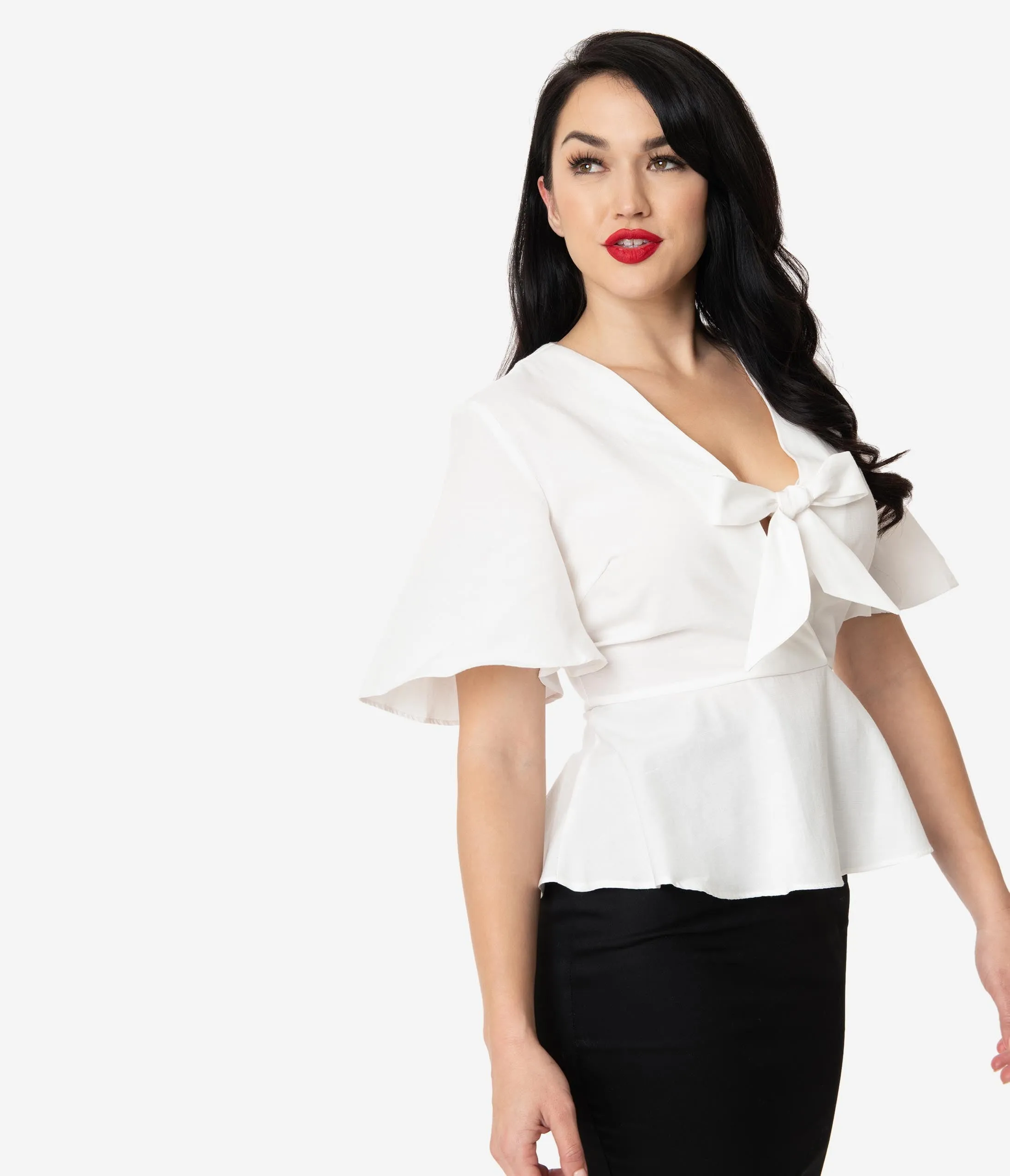 White Short Sleeve Peplum Blouse