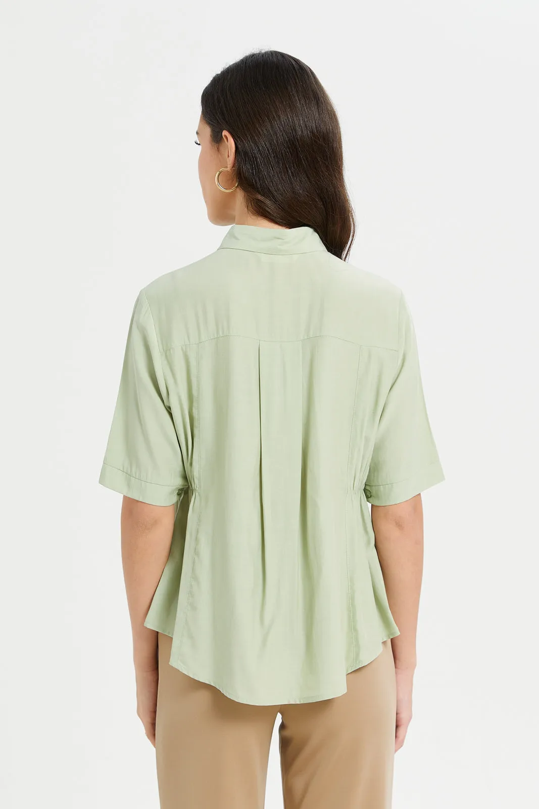 Women Mint Waist Pleated Detailed Shirt