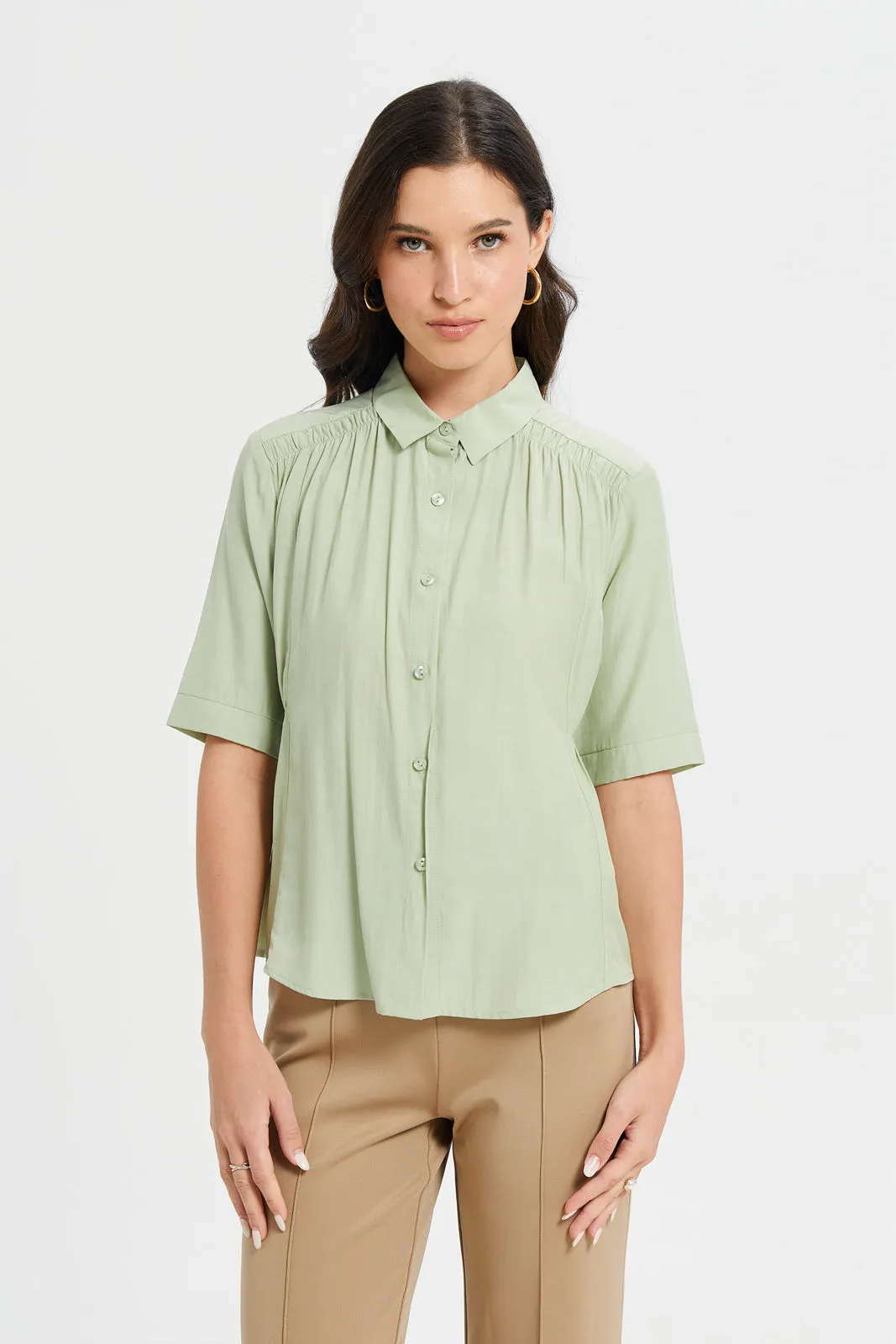 Women Mint Waist Pleated Detailed Shirt