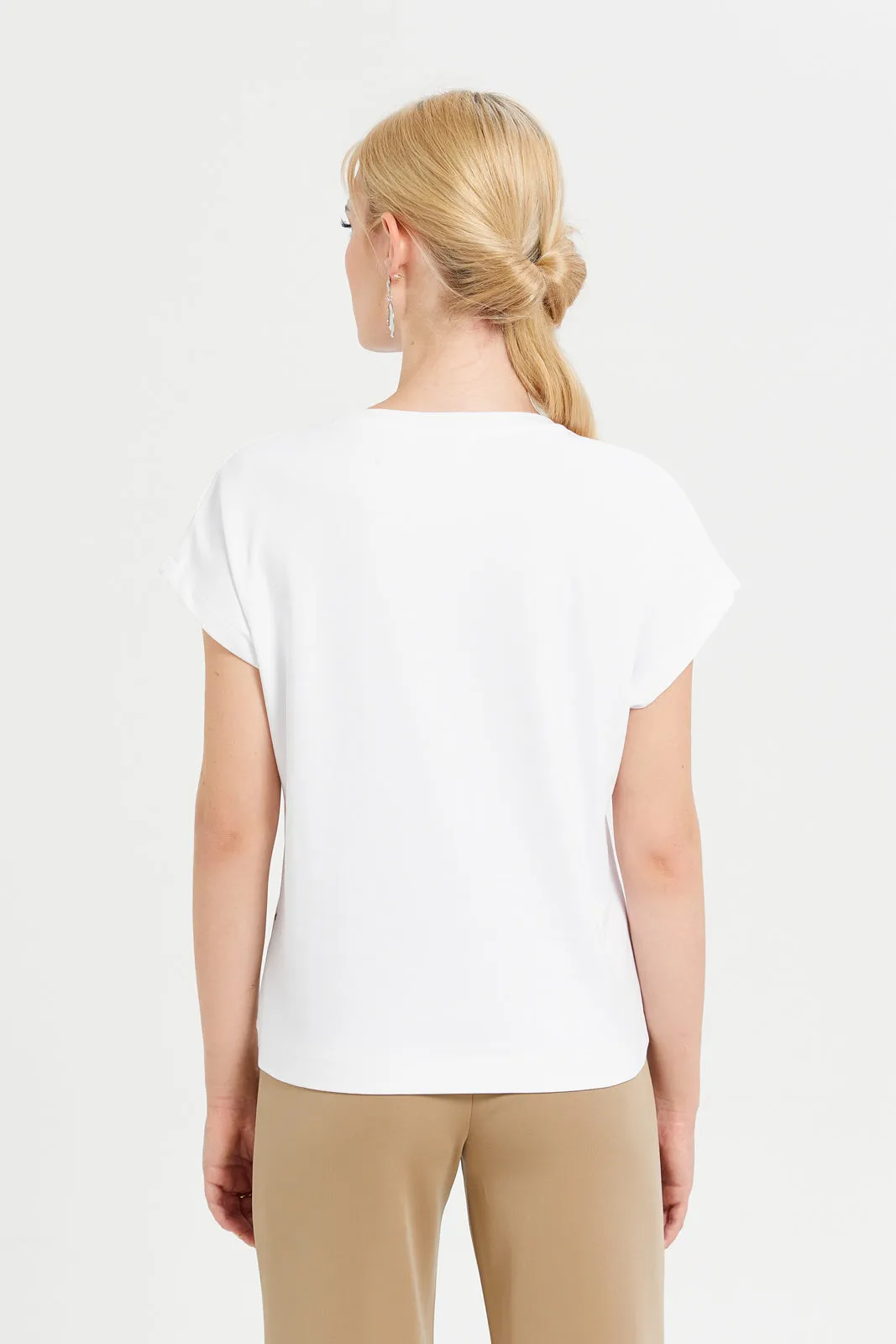 Women White Embellished T-Shirt