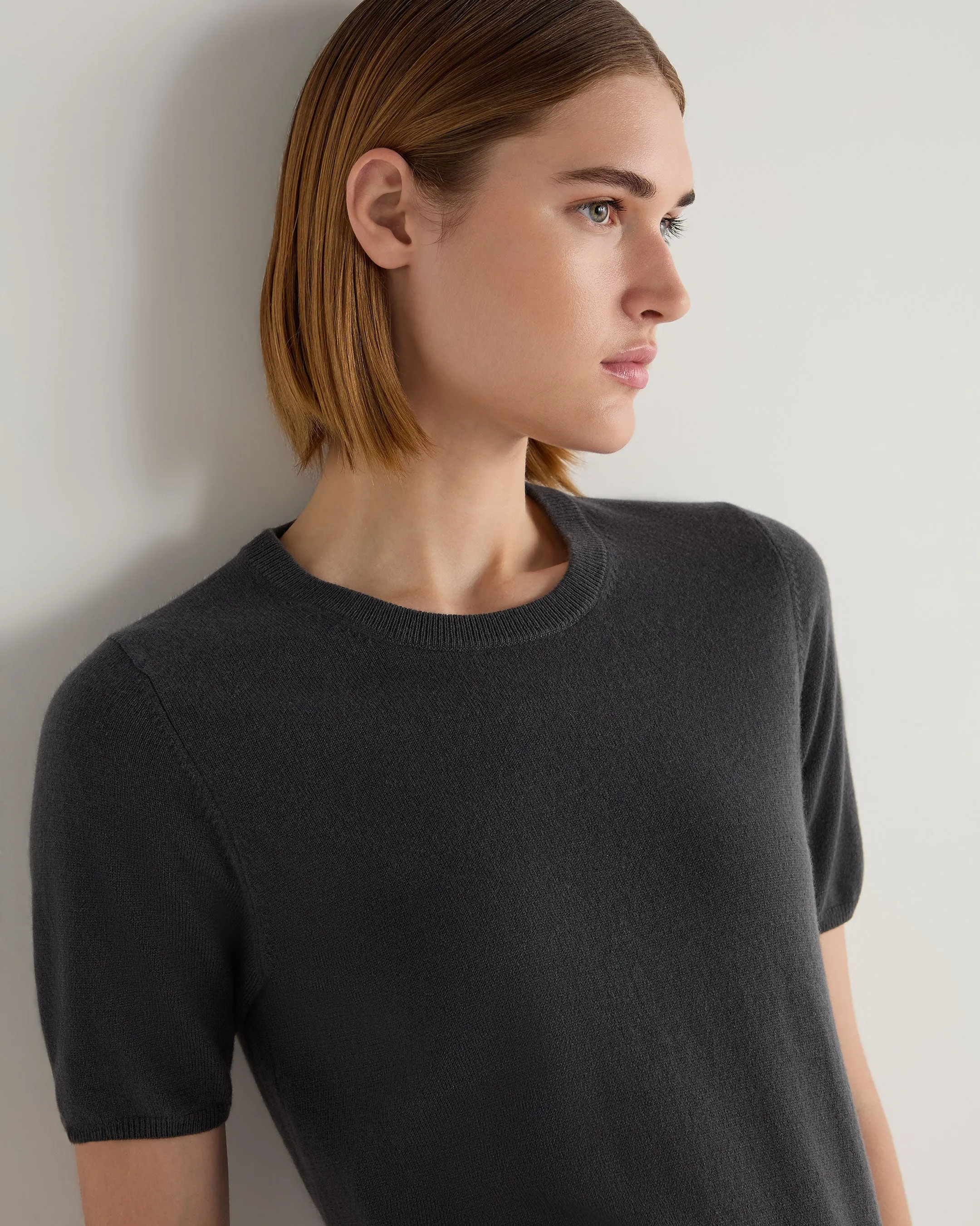 Women's Milly Classic Cashmere T-Shirt Anthracite Grey