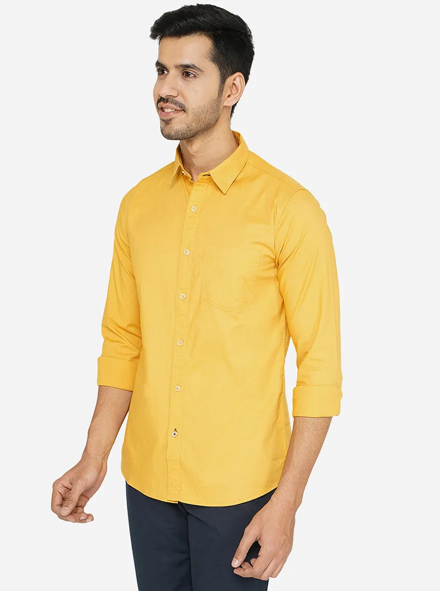 Yellow Solid Slim Fit Semi Casual Shirt | JadeBlue