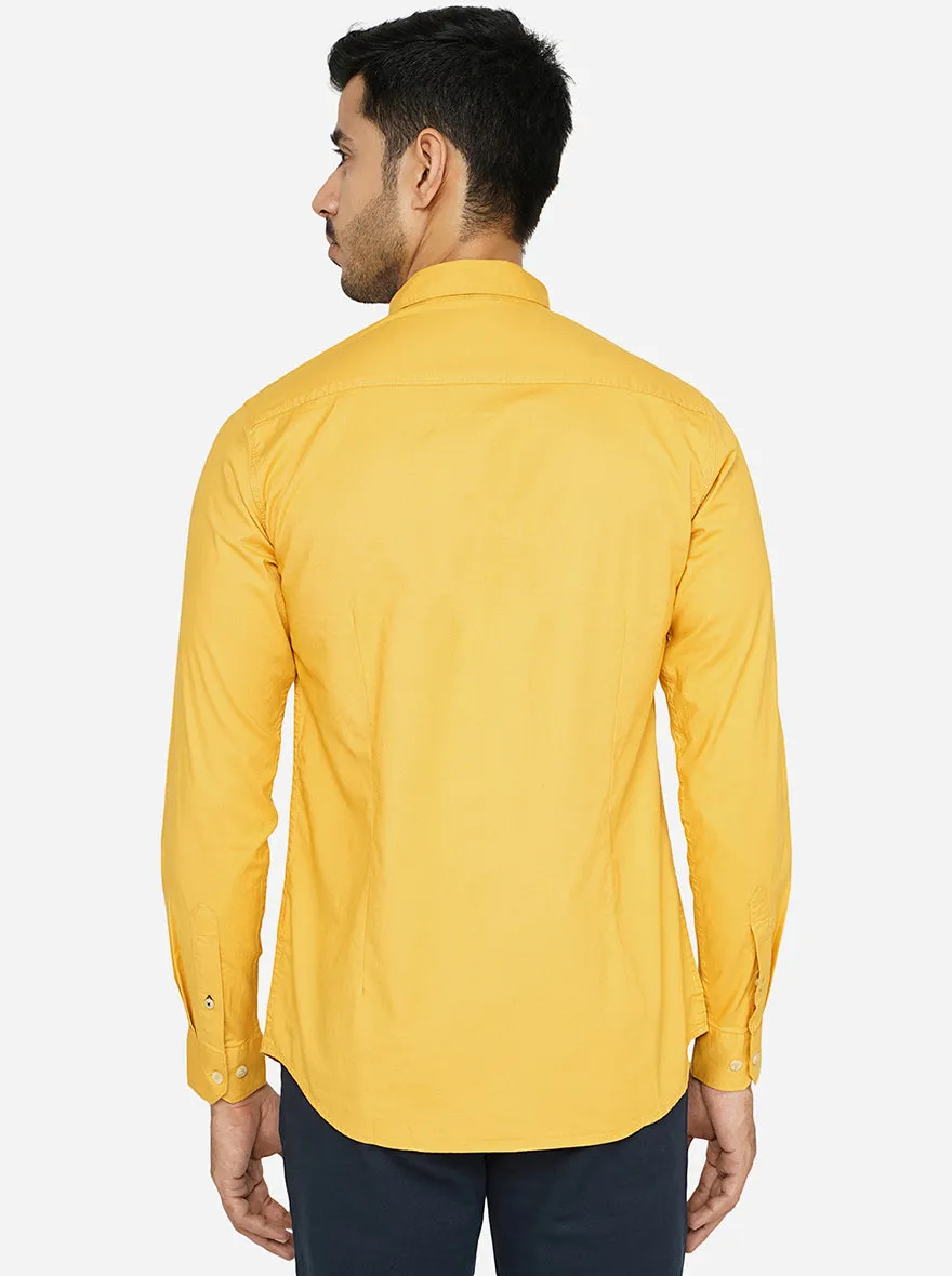 Yellow Solid Slim Fit Semi Casual Shirt | JadeBlue