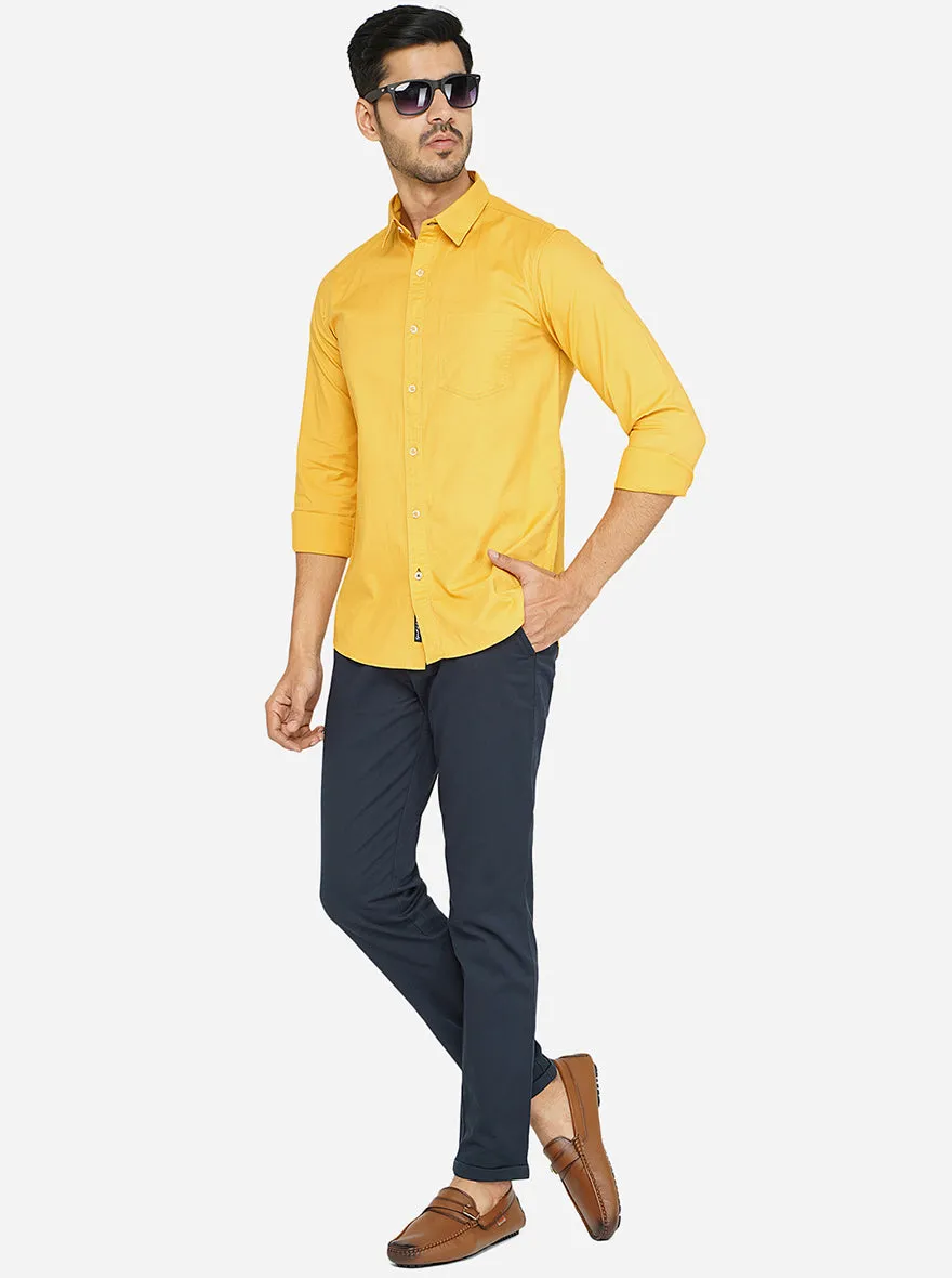 Yellow Solid Slim Fit Semi Casual Shirt | JadeBlue