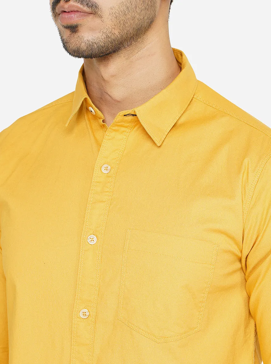 Yellow Solid Slim Fit Semi Casual Shirt | JadeBlue