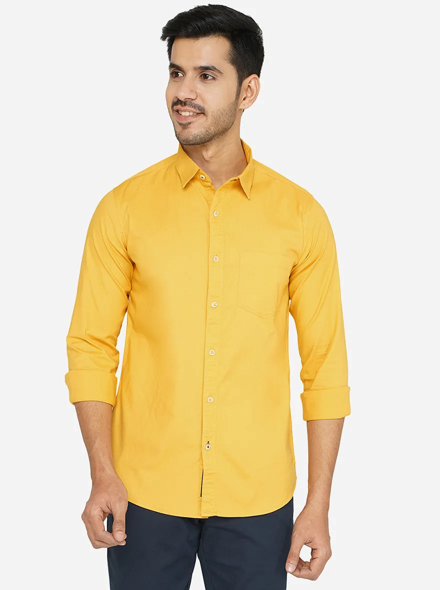 Yellow Solid Slim Fit Semi Casual Shirt | JadeBlue